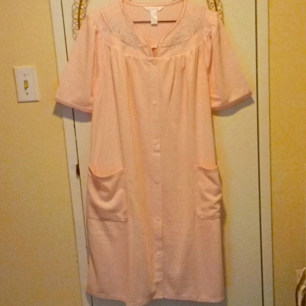 Adonna Womens Pink Snap Front Duster